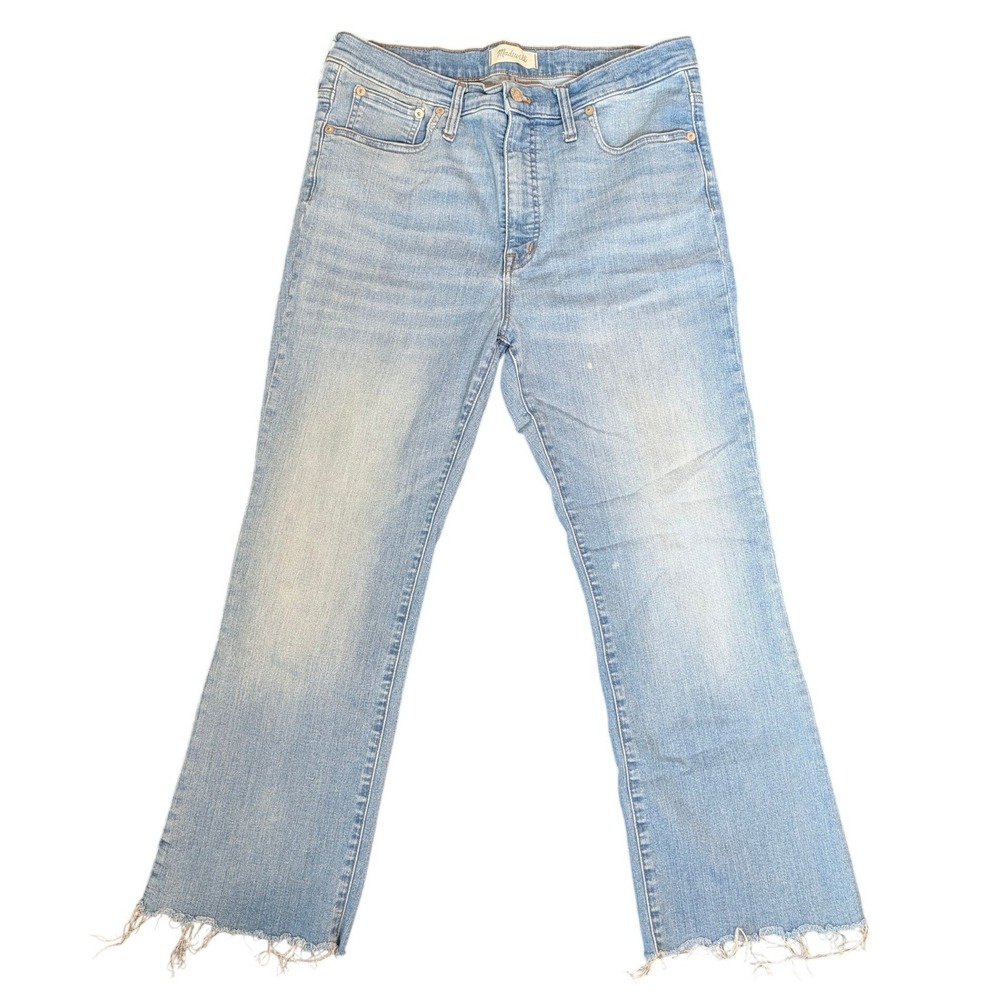 Madewell Cali Demi-Boot Light Wash Raw Hem High Rise Bleach Spot Cropped Jean 31